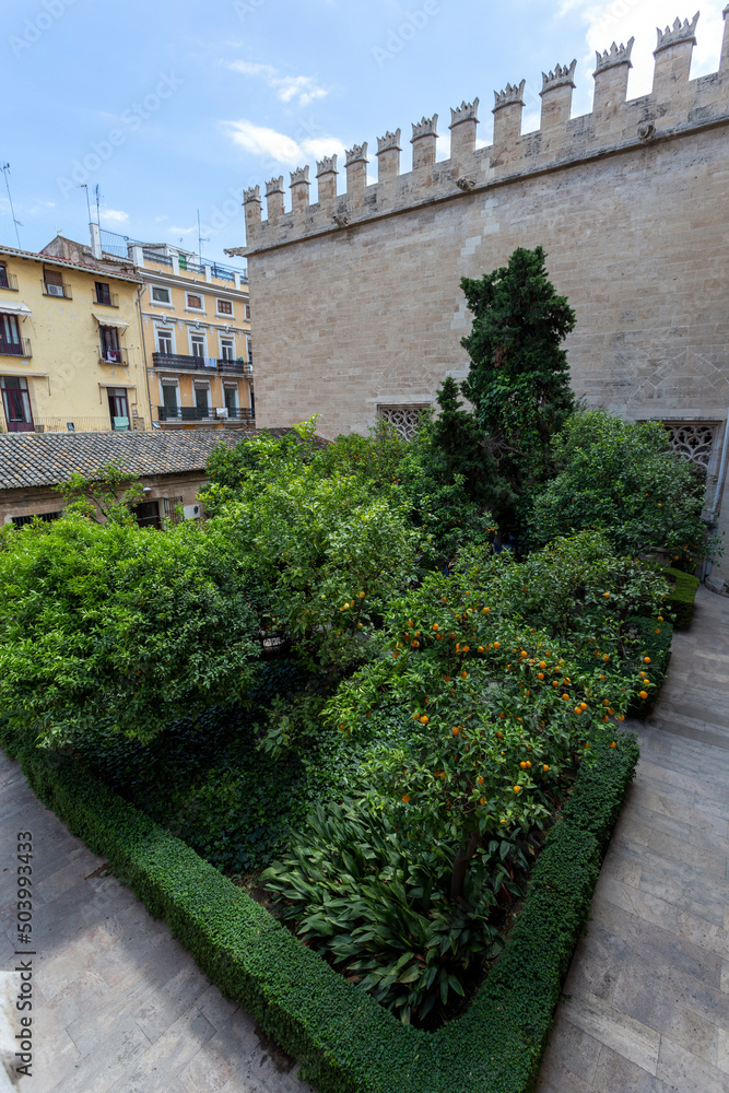 The garden of the Lonja de la Seda Silk Exchange in Valencia