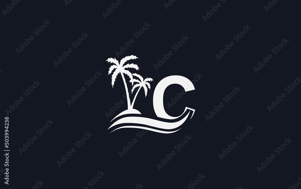 Nature water wave and beach tree vector logo design with the letter and ...