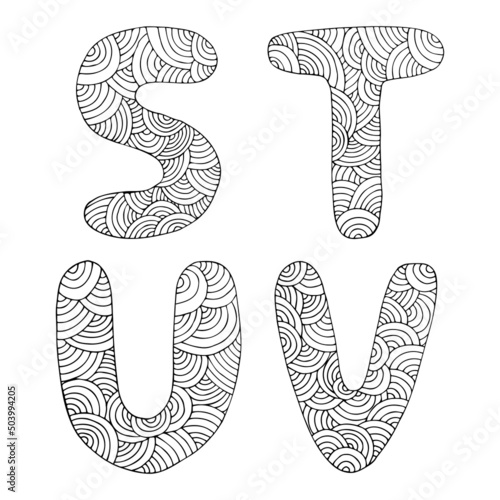Cute hand drawn alphabet made in vector. Doodle letters for your design. Letters from S-V.