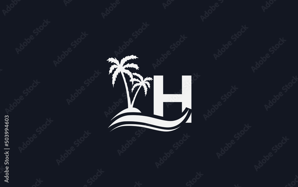 Nature water wave and beach tree vector logo design with the letter and alphabet H Nature water wave and beach tree vector logo design with the letter and alphabet H