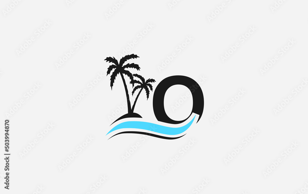 Nature water wave and beach tree vector logo design with the letter and alphabet O Nature water wave and beach tree vector logo design with the letter and alphabet O