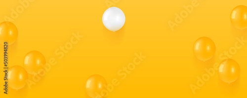 Stand out from the crowd and different concept. One white balloon flies above the other yellow balloons on a yellow background. Vector illustration.