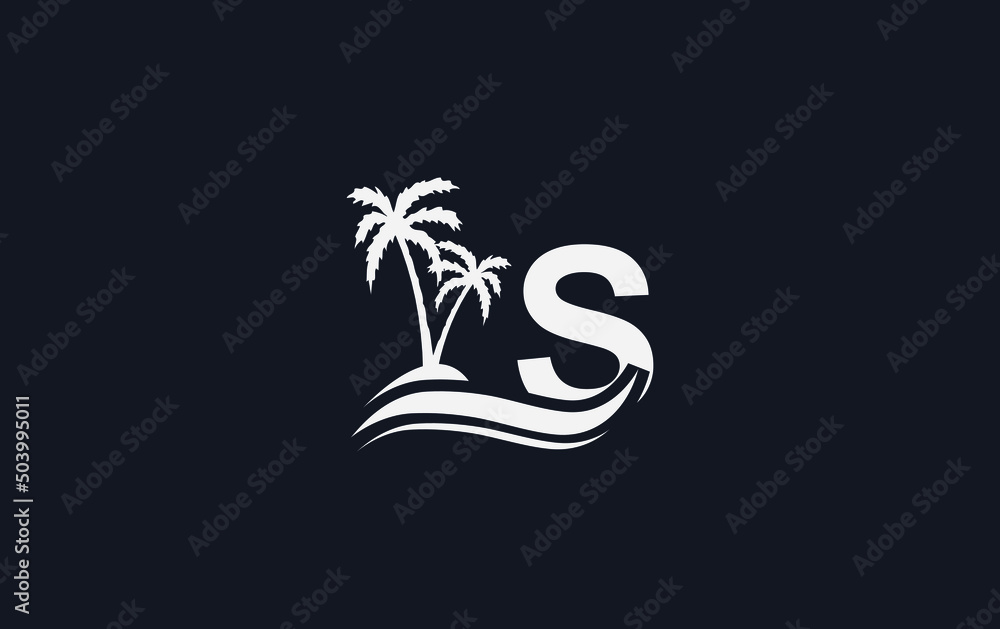 Nature water wave and beach tree vector logo design with the letter and alphabet S Nature water wave and beach tree vector logo design with the letter and alphabet S