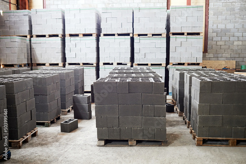 hollow concrete wall blocks assembled on pallets