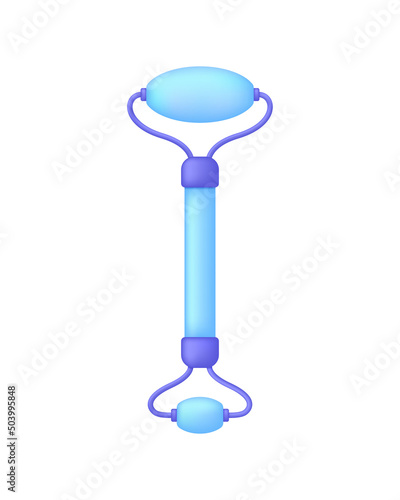 3D Facial massager, double head isolated on white background. Illustration of anti puffiness beauty tool. Can be used for many purposes. Cosmetic care.