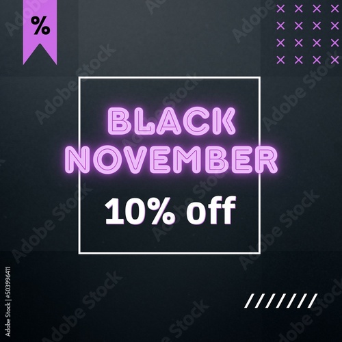 10% off Black November neon purple and black background discount 