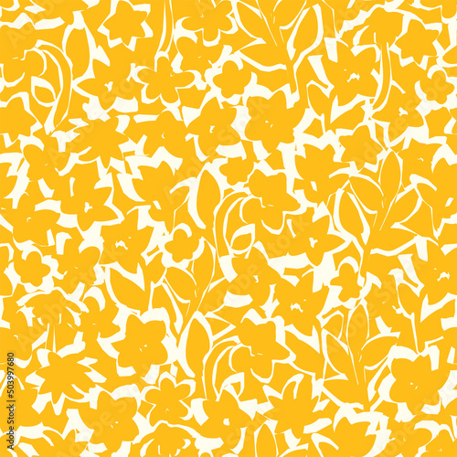Botanical vector background with painted flowers. Hand drawn, floral seamless pattern. Craftdrawn retro styled small scaled fashion print for fabric, paper, home textile and goods