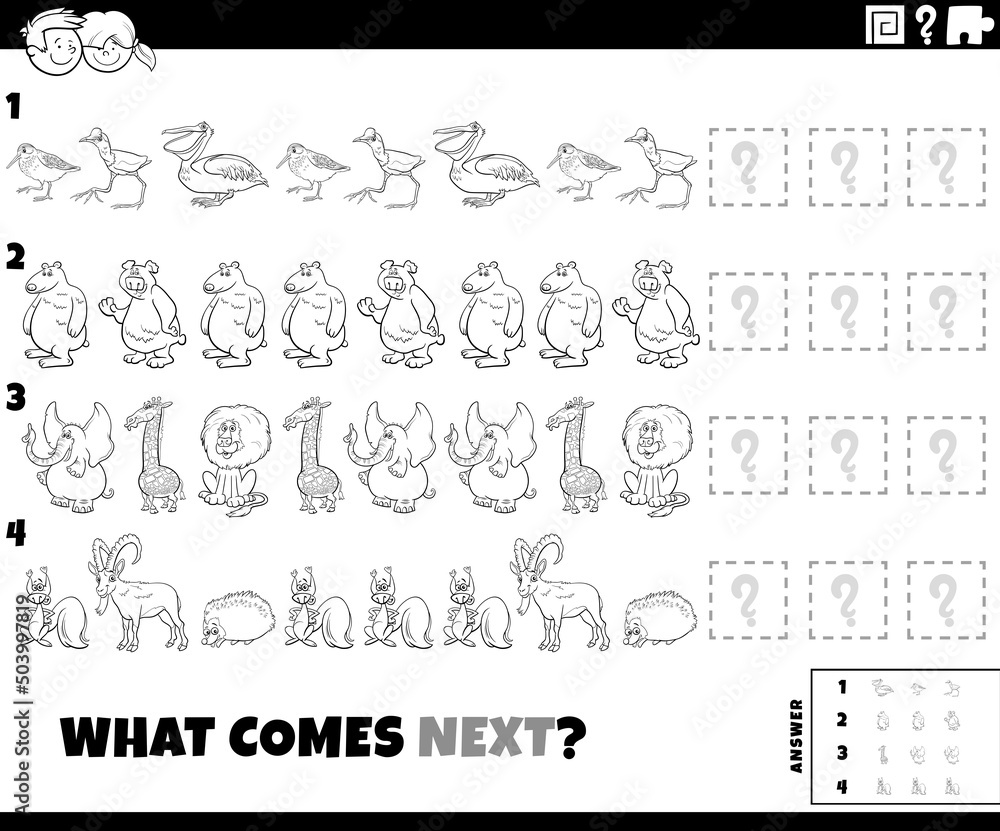 Fototapeta premium pattern task with cartoon animals coloring book page