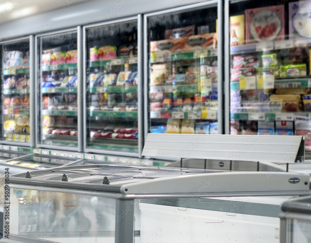 empty supermarket,frozen food from a supermarket freezer. empty supermarket,frozen food from a supermarket freezer.