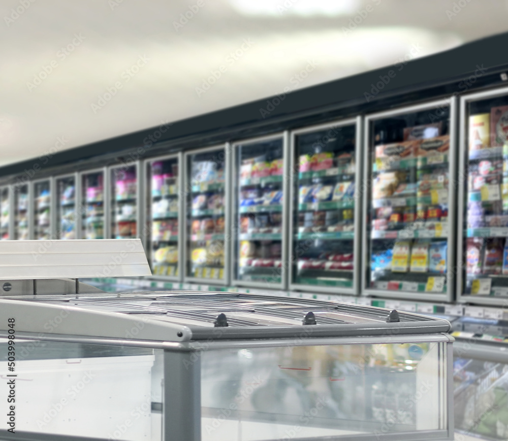 empty supermarket,frozen food from a supermarket freezer. empty supermarket,frozen food from a supermarket freezer.
