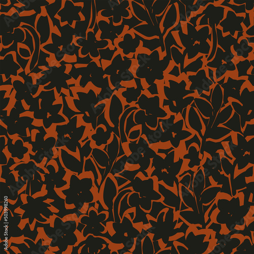 Botanical vector background with painted flowers. Hand drawn, floral seamless pattern. Craftdrawn retro styled small scaled fashion print for fabric, paper, home textile and goods