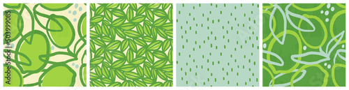  Abstract lime seamless pattern set. Fresh green citrus fruit background design for product packaging or kitchen textile.