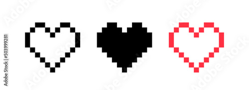 Pixel heart icon collection. Colorful 8 bit heart set. Live stream video, chat, likes, love symbol . Social media. Vector illustration