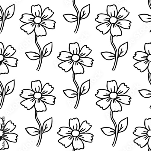 Seamless floral vector pattern. Doodle vector with floral ornament on white background. Vintage floral decor, sweet elements background for your project, menu, cafe shop