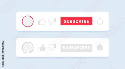 Social media subscribe panel with thumb up or down and bell button. Subscribe to channel and like. Vector illustration