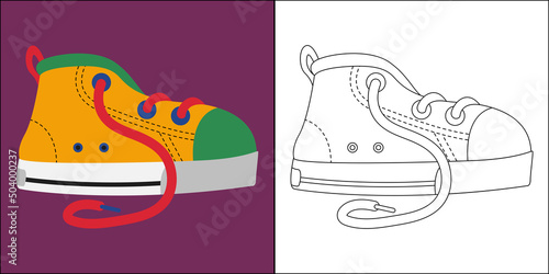 Cute kids shoes suitable for children's coloring page vector illustration