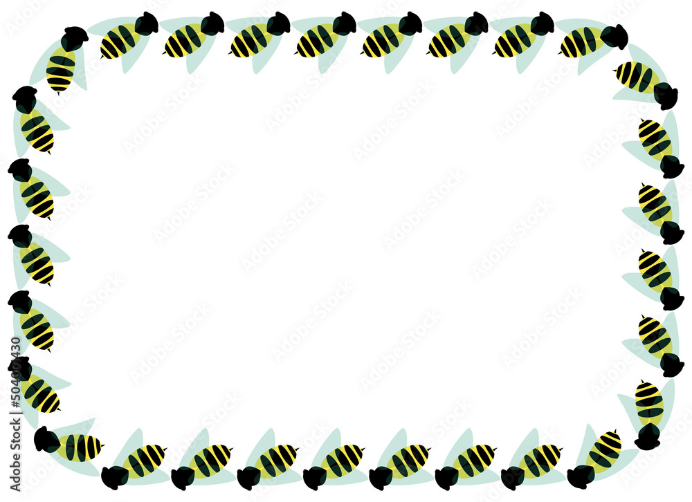 Obraz premium Marco rectangular redondeado de abejas sobre fondo blanco