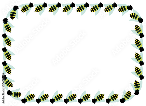 Marco rectangular redondeado de abejas sobre fondo blanco
