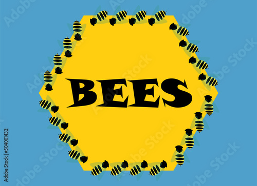 Letrero con la palabra abejas sobre una celda sobre el cielo azul