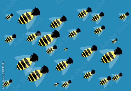 Abejas volando sobre cielo azul. Insectos voladores