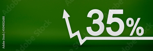 35 percent. The arrow on the graph points up. Rising prices, inflation, increase in income, increase in interest rates, taxes. 3d banner, thirty five percent sign discount on a green background.