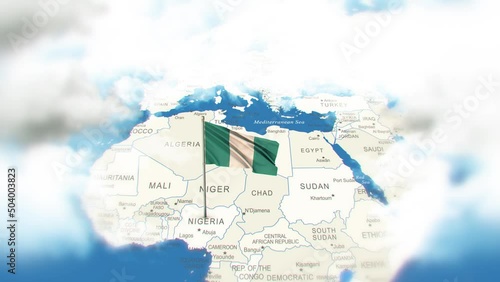 Nigeria Map And Flag With Clouds