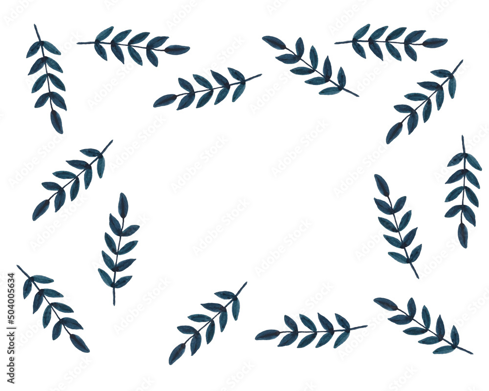 Watercolor leaves on white background.Copy space Watercolor leaves on white background.Copy space