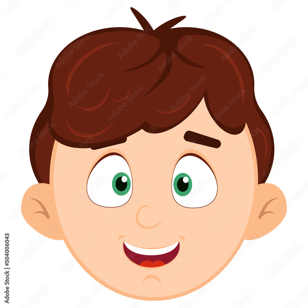 head of a smiling boy with brown hair and green eyes
