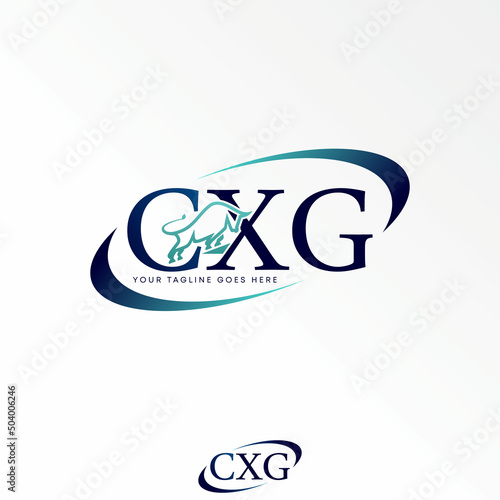 letter or writing CGX serif font with line buffalo and cutting shape image graphic icon logo design abstract concept vector stock. Can be used as a symbol related to initial or animal