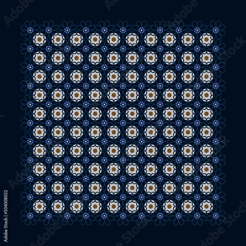 Square scarf design classic blue background. Out off sesons universal fashion accessory. High resolution image, digital illustration. Modern scarves fabric design textile swatch all over print block.