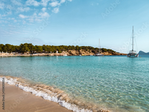 Beautiful empty sandy beach in Ibiza island