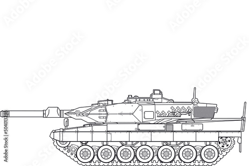 Modern German Leopard 2A5 main battle tank of Germany. Detailed vector image, side view