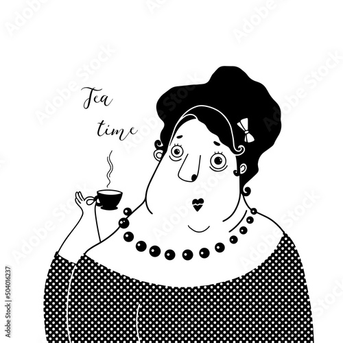 woman with cup of coffee, vector clipart, good morning illustration good for card and print design