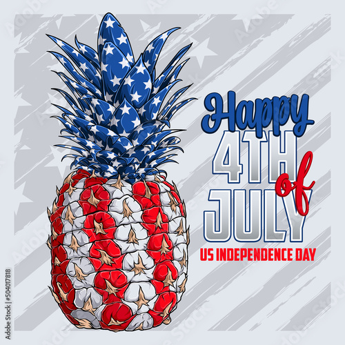 Fresh Pineapple with USA flag pattern for 4th of July American independence day and Veterans day
