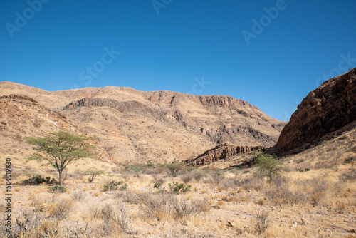 Arid Naukluft Mountain Zebra Park landscape in Namibia.