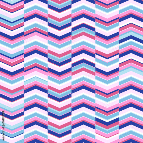 Seamless vector pattern, super colorful and cheerful Chevron, pink and light blue. Replicable, tiled. Trendy print, stackable and beautiful. Young, cute and vibrant. Backdrop, background design.