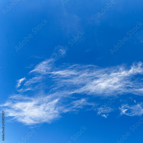 daytime blue sky with wind scattered white cirrus clouds as a natural backdrop