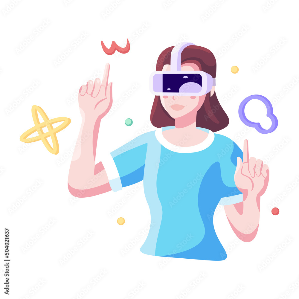 Young woman Virtual reality glasses Game simulator Vector illustration Young woman Virtual reality glasses Game simulator Vector illustration