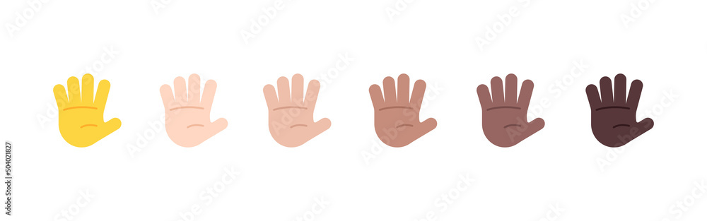 All Skin Tones Hand with Fingers Splayed Gesture Emoticon Set. Hand with Fingers Splayed Emoji Set