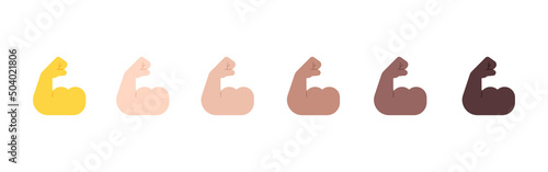 All Skin Tones Flexed Biceps Gesture Emoticon Set. Flexed Biceps Emoji Set