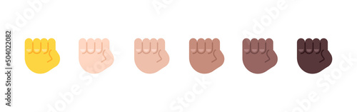 All Skin Tones Raised Fist Gesture Emoticon Set. Raised Fist Emoji Set