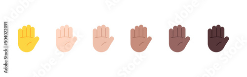 All Skin Tones Raised Hand Gesture Emoticon Set. Raised Hand Emoji Set
