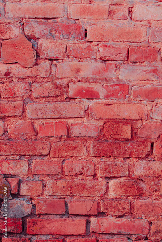 Red brick wall. Ancient brickwork. Construction work concept. Barrier concept. The concept of security systems. Can be used as a poster or background for design. © INTHEBLVCK