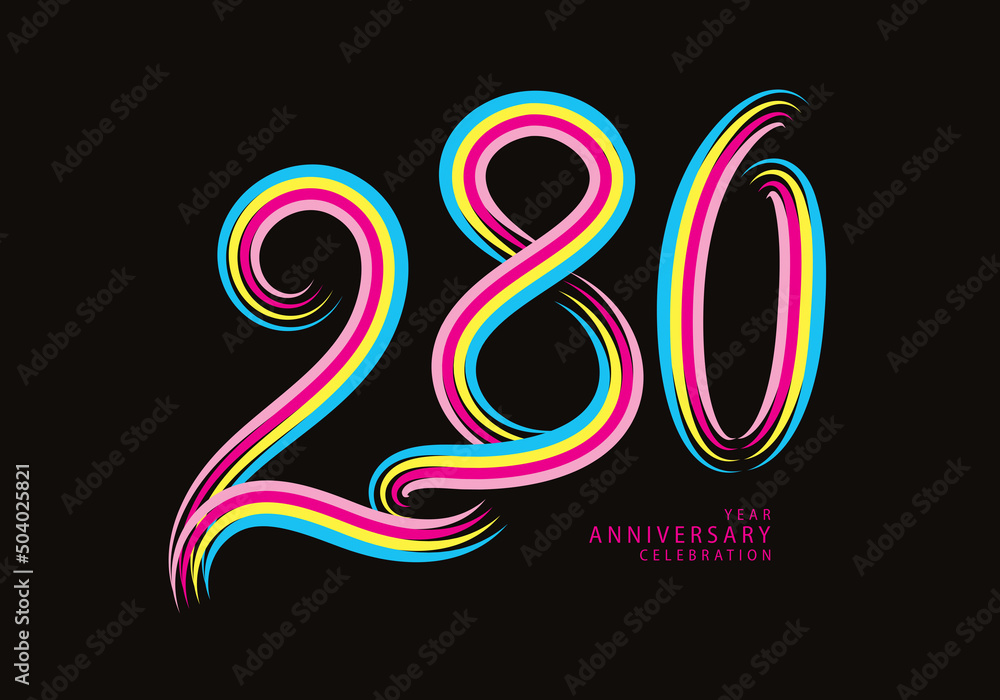 280 number design vector, graphic t shirt, 280 years anniversary celebration logotype colorful line, 280th birthday logo, Banner template, logo number elements for invitation card, poster, t-shirt. 280 number design vector, graphic t shirt, 280 years anniversary celebration logotype colorful line, 280th birthday logo, Banner template, logo number elements for invitation card, poster, t-shirt.