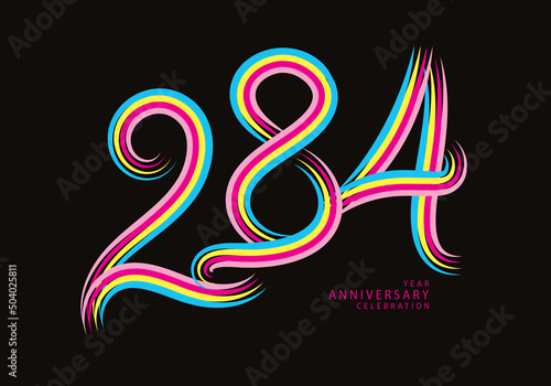 284 number design vector, graphic t shirt, 284 years anniversary celebration logotype colorful line, 284th birthday logo, Banner template, logo number elements for invitation card, poster, t-shirt.