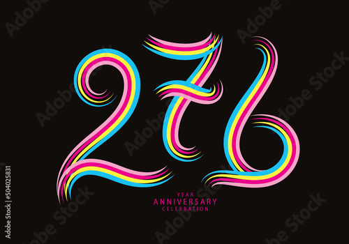 276 number design vector, graphic t shirt, 276 years anniversary celebration logotype colorful line, 276th birthday logo, Banner template, logo number elements for invitation card, poster, t-shirt.