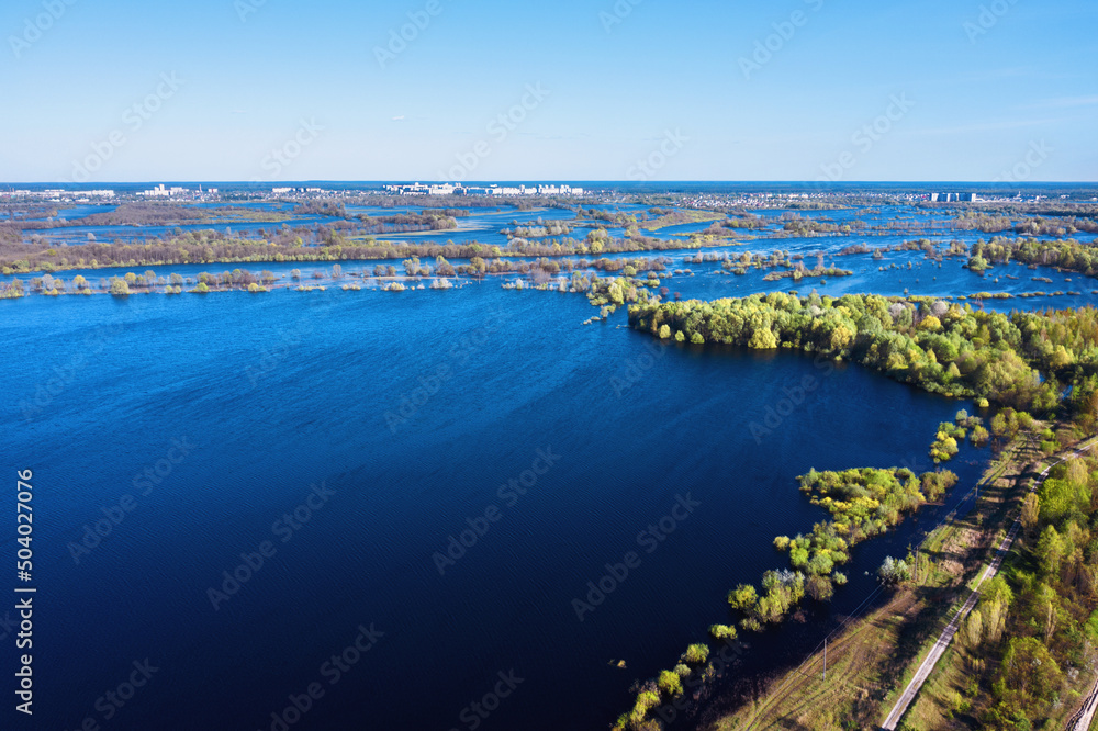 Nature of Belarus. Spring flood of water. Flood. Polissya in spring
