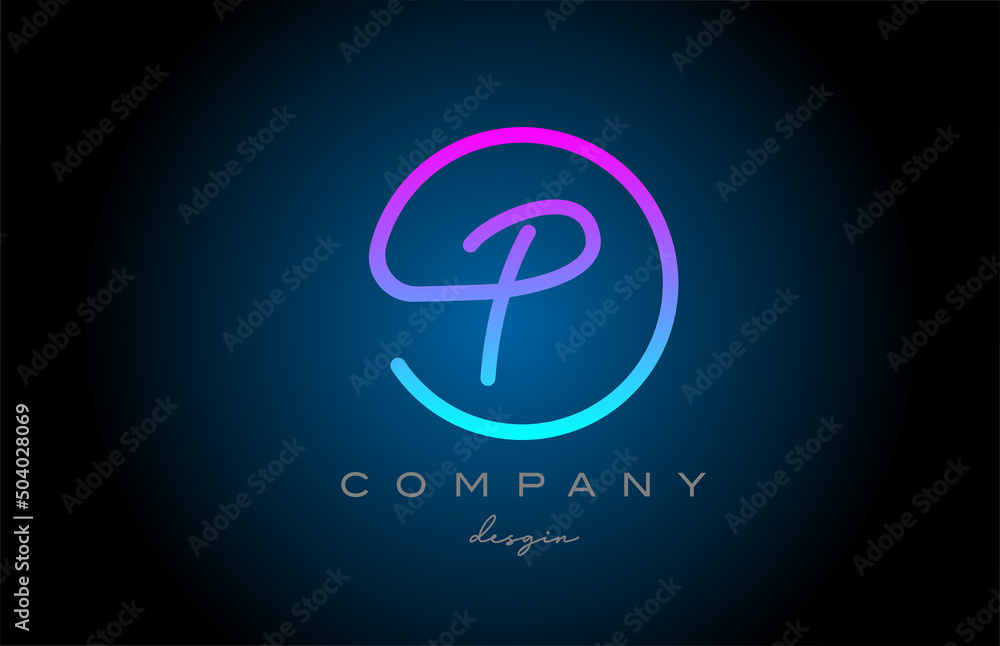 pink P alphabet letter logo icon design. Handwritten connected creative template for company and business