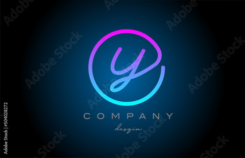 pink Y alphabet letter logo icon design. Handwritten connected creative template for company and business