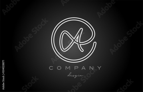 black and white line A alphabet letter logo icon design. Handwritten connected creative template for company and business